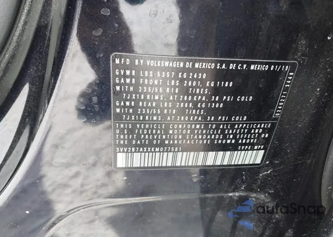 2019 Volkswagen Tiguan 2.0T Se/2.0T Sel/2.0T Sel R-Line/2.0T Sel R-Line Black z USA, uszkodzony, nr VIN 3VV2B7AXXKM077581